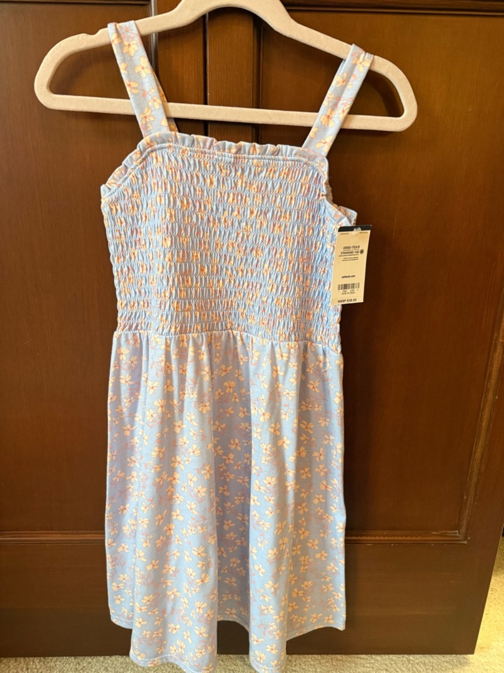 OshKosh B'gosh Light Blue and Peach Floral Smocked Sundress